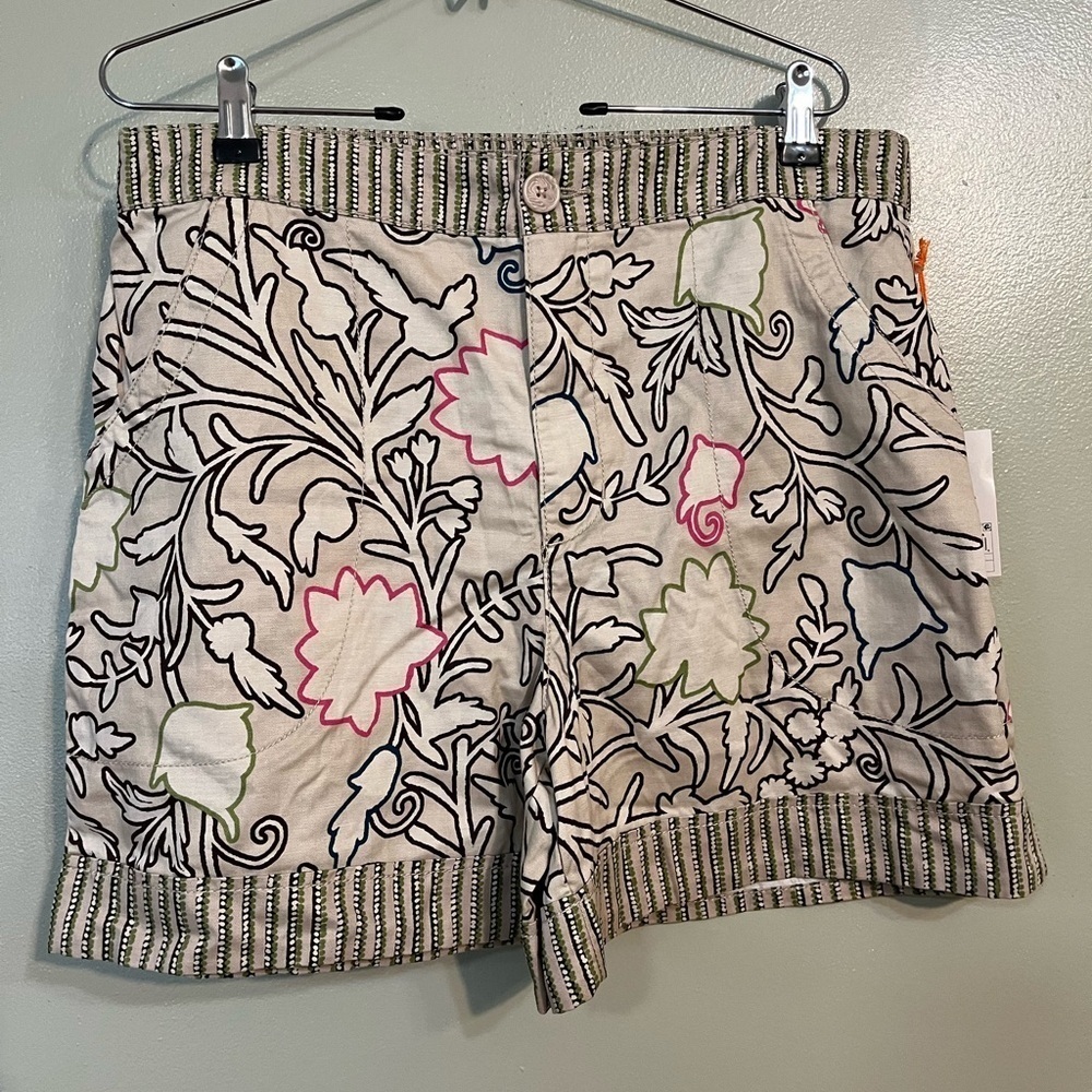 Knox Rose Floral High Rise Relaxed Fit Beige Shorts Bogo Cotton Blend Sz L NWT
